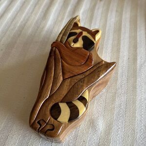 Raccoon Handcrafted Intarsia Wooden Puzzle Box Keepsake Box 3-D